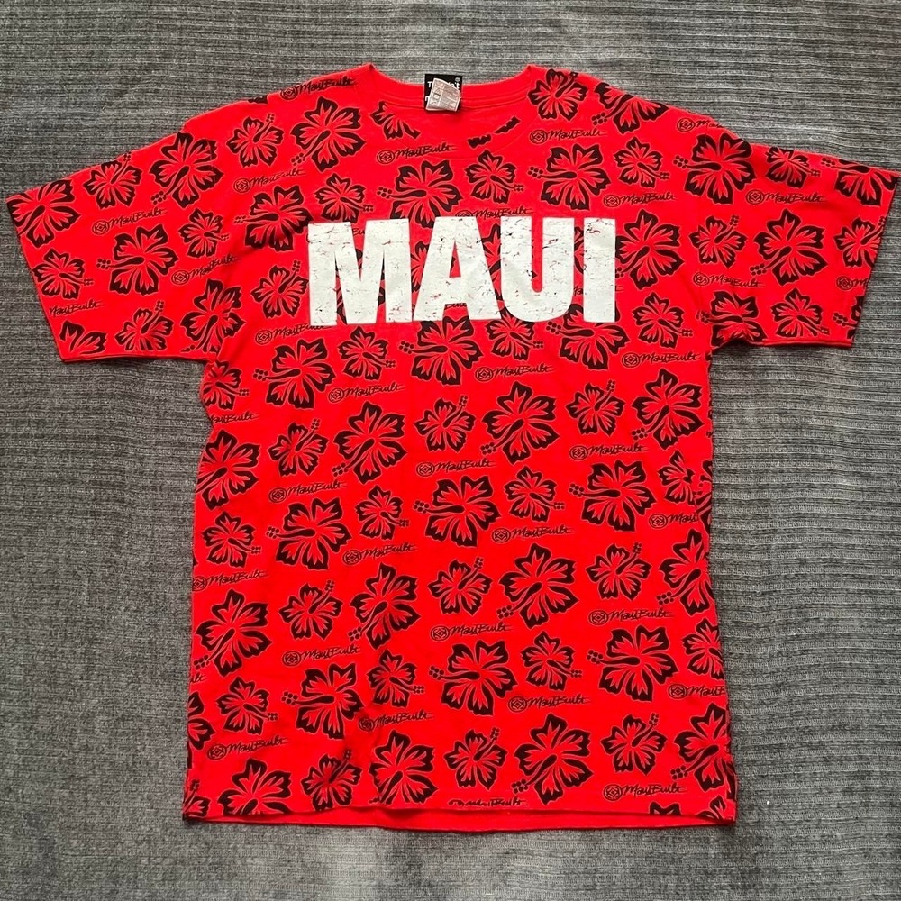 Y2k Maui Built AOP T-Shirt Surf Wear Large Red Black All over Print